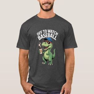 Dinosaurus Drinkt Koffie Gaat Baseball Kijken T-sh T-shirt