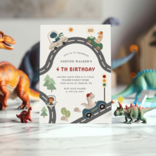 Dinosaurus Driver Party Dieren Kinderen Verjaardag Kaart