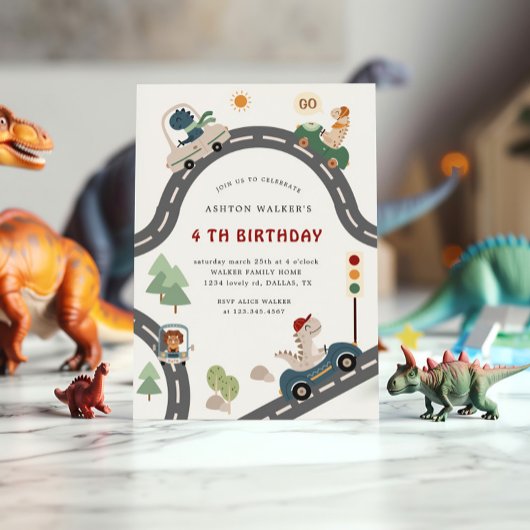 Dinosaurus Driver Party Dieren Kinderen Verjaardag Kaart