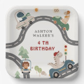 Dinosaurus Driver Party Dieren Kinderen Verjaardag Papieren Bordje (Voorkant)