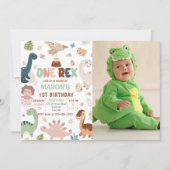 Dinosaurus Een Rex Jongen 1e Verjaardag Foto Kaart (Voorkant)