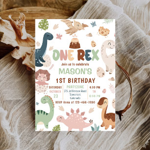 Dinosaurus Een Rex Jongen 1e Verjaardagsfeest Kaart