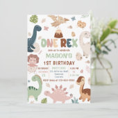 Dinosaurus Een Rex Jongen 1e Verjaardagsfeest Kaart (Staand voorkant)