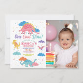 Dinosaurus een rex Schattige meisjes 1e roze parti Kaart (Voorkant)