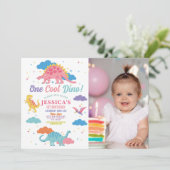 Dinosaurus een rex Schattige meisjes 1e roze parti Kaart (Staand voorkant)
