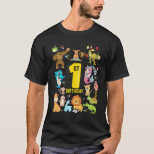 Dinosaurus Eenhoorn Flamingo Lama Eerste 1e Verjaa T-shirt