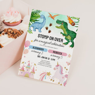 Dinosaurus & Eenhoorn Gezamenlijke Kinderverjaarda Kaart