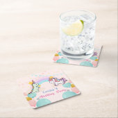 Dinosaurus Eenhoorn regenboog gradiënt verjaardags Kartonnen Onderzetters (Insitu)