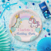 Dinosaurus Eenhoorn regenboog gradiënt verjaardags Papieren Bordje (Feest)