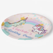 Dinosaurus Eenhoorn regenboog gradiënt verjaardags Papieren Bordje (Gekanteld)