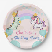 Dinosaurus Eenhoorn regenboog gradiënt verjaardags Papieren Bordje (Voorkant)