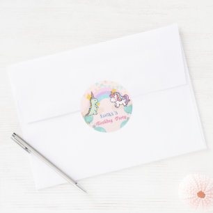 Dinosaurus Eenhoorn regenboog gradiënt verjaardags Ronde Sticker