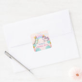 Dinosaurus Eenhoorn regenboog gradiënt verjaardags Vierkante Sticker (Envelop)