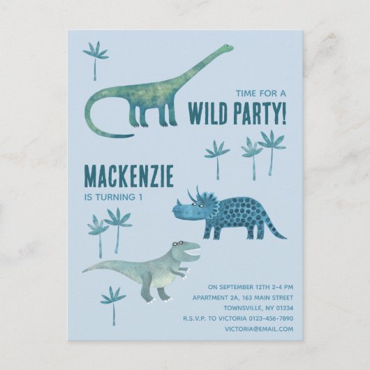 Dinosaurus Eerste 1e Verjaardag Feest Uitnodiging (Voorkant)