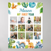 Dinosaurus Eerste Verjaardag 12 Foto Milestone Pos Poster (Voorkant)