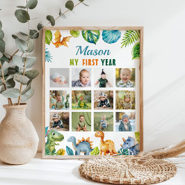 Dinosaurus Eerste Verjaardag 12 Foto Milestone Pos Poster