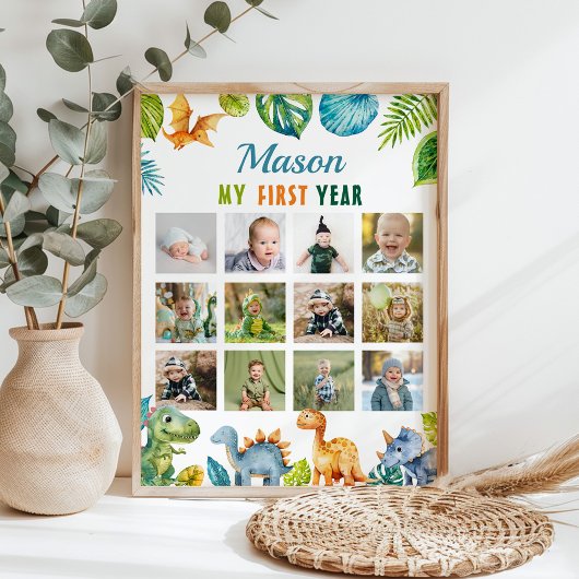 Dinosaurus Eerste Verjaardag 12 Foto Milestone Pos Poster
