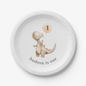 Dinosaurus eerste verjaardag ballon papieren bordje (Voorkant)