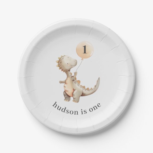 Dinosaurus eerste verjaardag ballon papieren bordje (Voorkant)