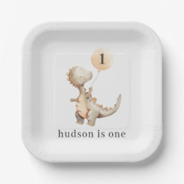 Dinosaurus eerste verjaardag ballon papieren bordje