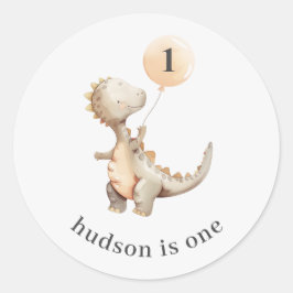 Dinosaurus eerste verjaardag ballon ronde sticker