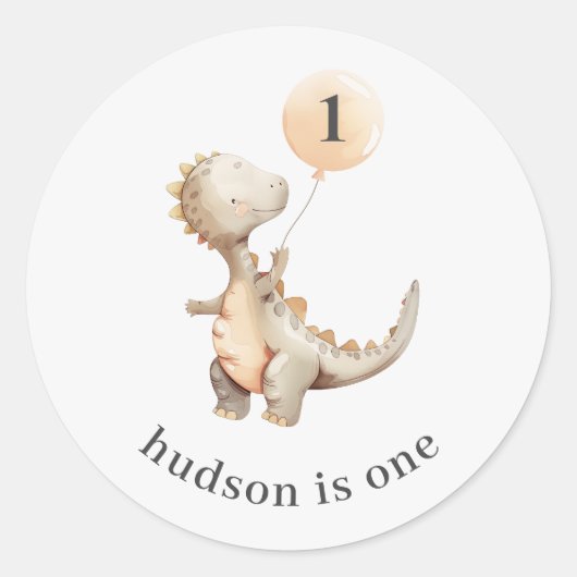 Dinosaurus eerste verjaardag ballon ronde sticker (Voorkant)