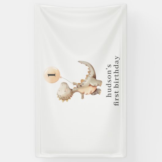 Dinosaurus eerste verjaardag ballon spandoek (Verticaal)