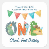 Dinosaurus Eerste Verjaardag Dank u Vierkante Stic Vierkante Sticker (Voorkant)