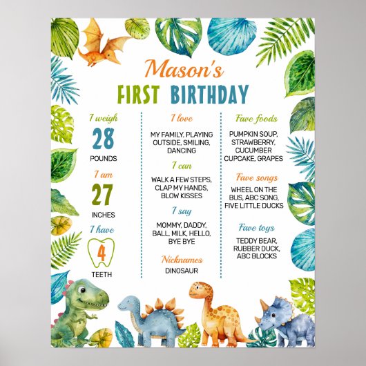 Dinosaurus eerste verjaardag mijlpaal Poster (Voorkant)
