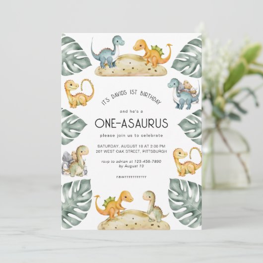 Dinosaurus Eerste Verjaardag Oneasaurus Party Kaart (Staand voorkant)