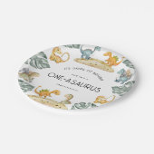 Dinosaurus Eerste Verjaardag Oneasaurus Party Papieren Bordje (Gekanteld)