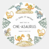 Dinosaurus Eerste Verjaardag Oneasaurus Party Ronde Sticker (Voorkant)