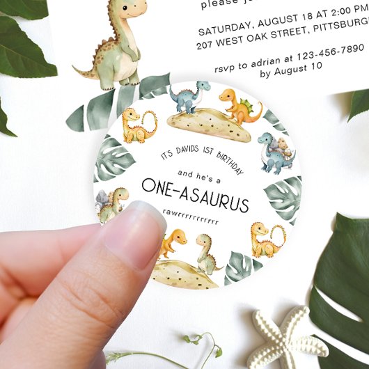 Dinosaurus Eerste Verjaardag Oneasaurus Party Ronde Sticker