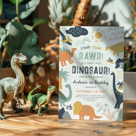 Dinosaurus Eerste Verjaardag Stomp Chomp Roar Kaart