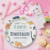 Dinosaurus Eerste Verjaardag Stomp Chomp Roar Papieren Bordje (Feest)