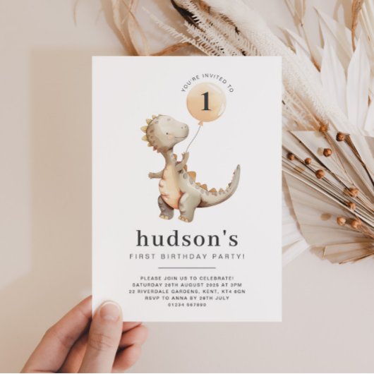 Dinosaurus eerste verjaardag uitnodiging ballon