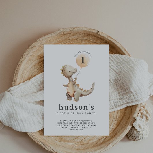 Dinosaurus eerste verjaardag uitnodiging ballon