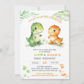 Dinosaurus eerste verjaardag uitnodiging voor twee (Voorkant)