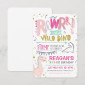 Dinosaurus Eerste Verjaardag Uitnodiging Wild Dino (Voorkant / Achterkant)