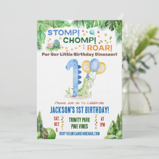 Dinosaurus Eerste Verjaardagsfeest Uitnodiging