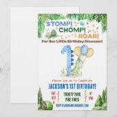Dinosaurus Eerste Verjaardagsfeest Uitnodiging (Voorkant / Achterkant)