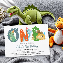 Dinosaurus Eerste Verjaardagsfeest Uitnodiging