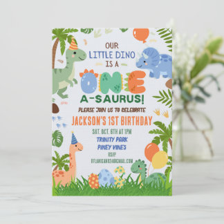 Dinosaurus Eerste Verjaardagsfeest Uitnodiging