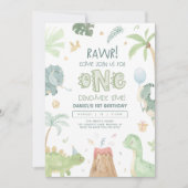 Dinosaurus Eerste Verjaardagsuitnodiging Kaart (Voorkant)