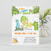 Dinosaurus Eerste verjaardagsuitnodiging Kaart (Staand voorkant)