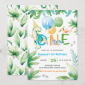 Dinosaurus Eerste Verjaardagsuitnodigingen Sjabloo Kaart (Voorkant / Achterkant)