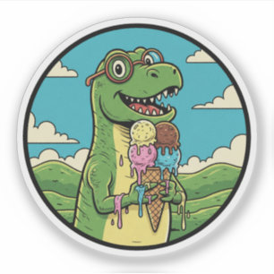 Dinosaurus eet ijs Malse prehistorische traktatie Sticker