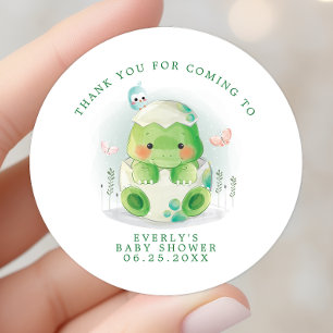 Dinosaurus Ei Waterverf Baby Shower Bedankt Ronde Sticker