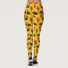 Dinosaurus en bergen op mosterd achtergrond leggings