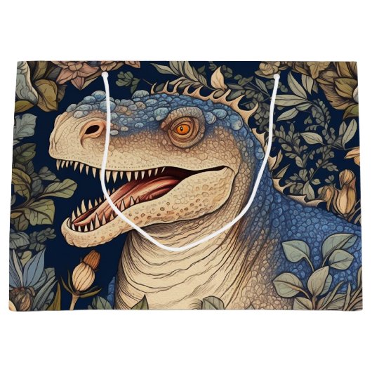 Dinosaurus en bloemen art nouveau stijl groot cadeauzakje (Voorkant)